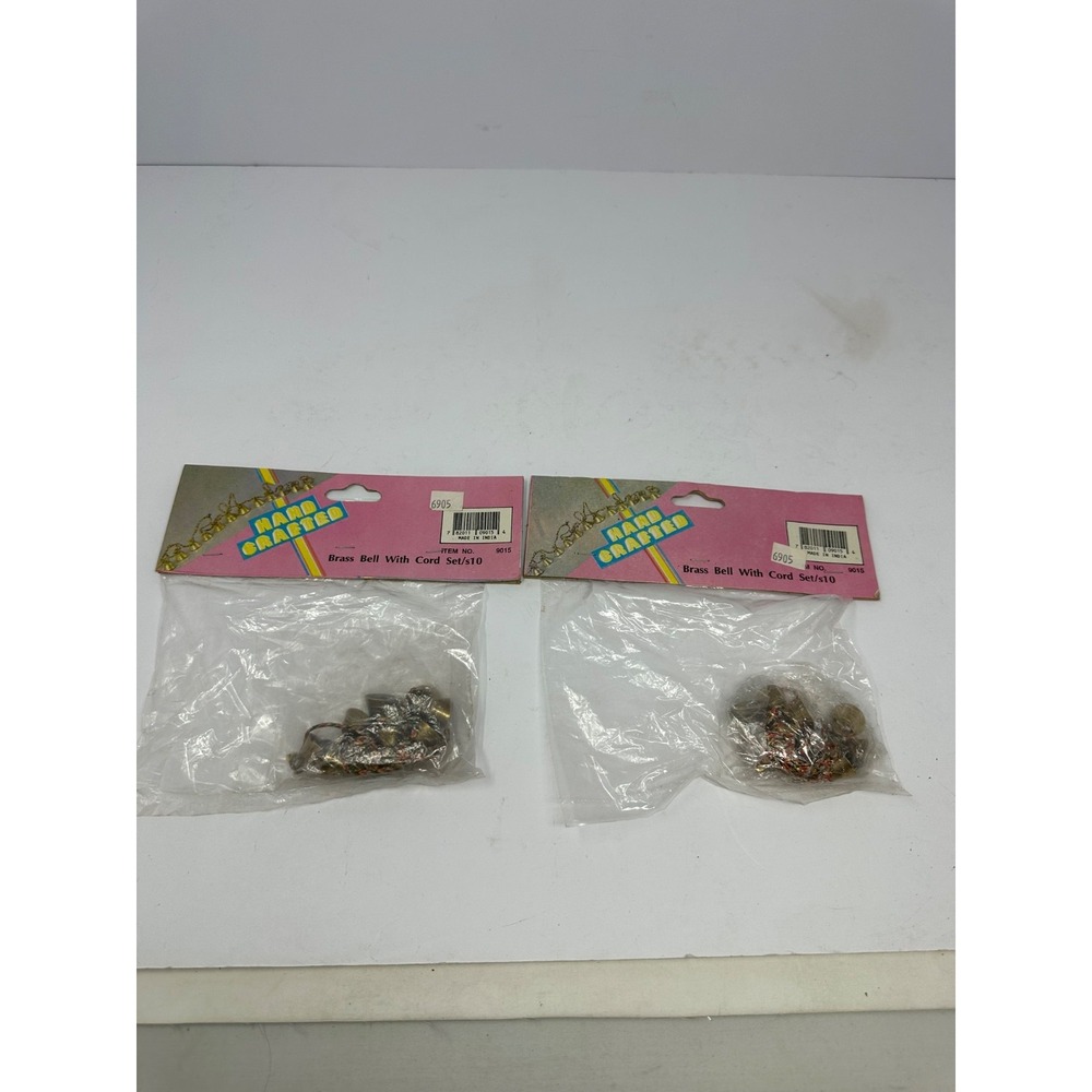 NEW! Lot of 2 10pk Vintage small brass bells strung on braided cord V4